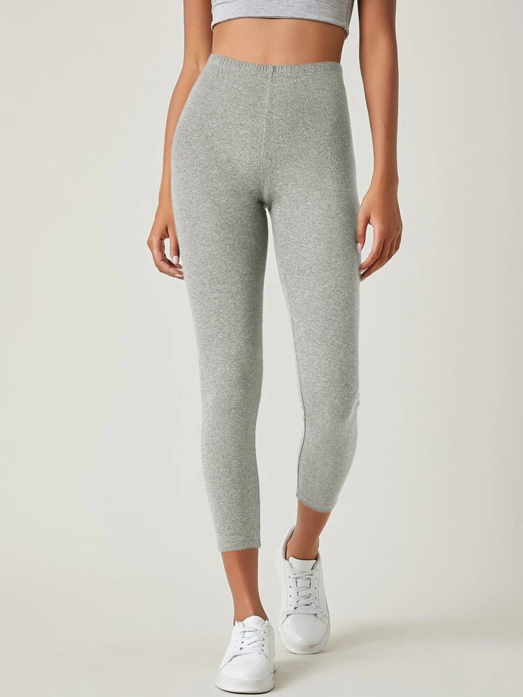 SHEIN BASICS Leggings Sólidos Capri Para El Verano - Gris Claro - Añade 1