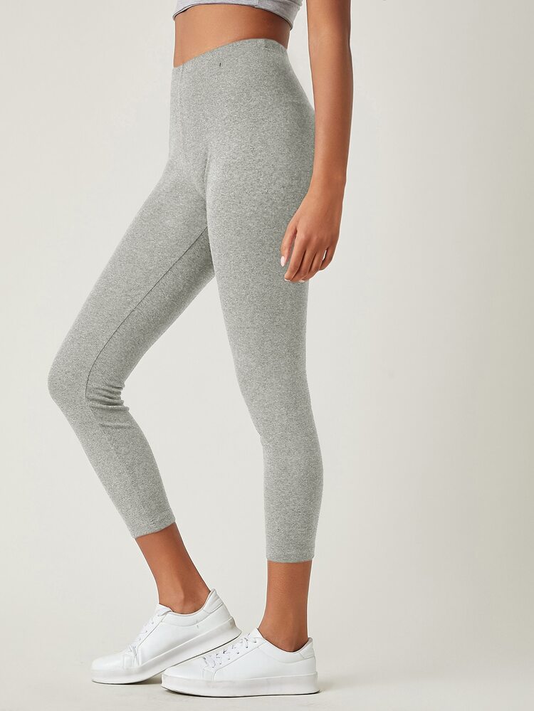 SHEIN BASICS Leggings Sólidos Capri Para El Verano - Gris Claro - Añade 4