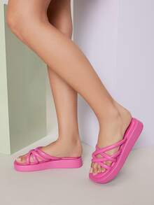 露趾厚底拖鞋 - 粉色 - 查看 3