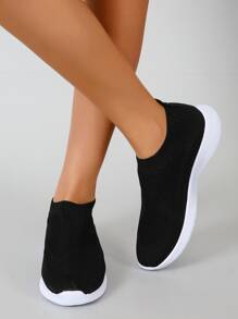 Women's New Fabric Shoes, Shallow Casual Versatile Sports Sneakers - Black - View 3