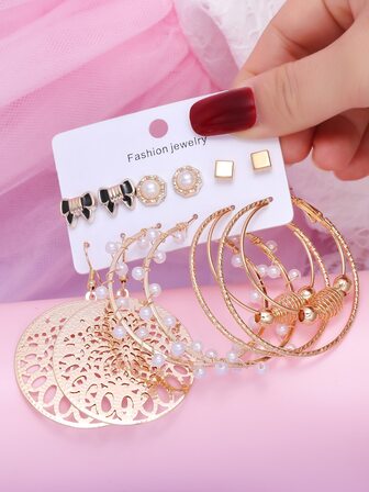 6對人造珍珠裝飾耳環