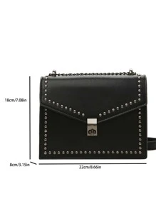 Waterproof,Lightweight,Business Casual Studded Decor Flap Chain Shoulder Bag For Teen Girls Women College Students,Rookies & White-collar Workers Perfect for Office,College,Work ,Business,Commute - Black - View 3