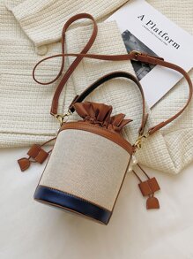 珍珠裝飾抽繩設計水桶包 - 彩色 - 查看 2