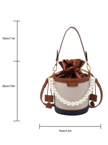 珍珠裝飾抽繩設計水桶包 - 彩色 - 查看 3