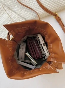 珍珠裝飾抽繩設計水桶包 - 彩色 - 查看 5