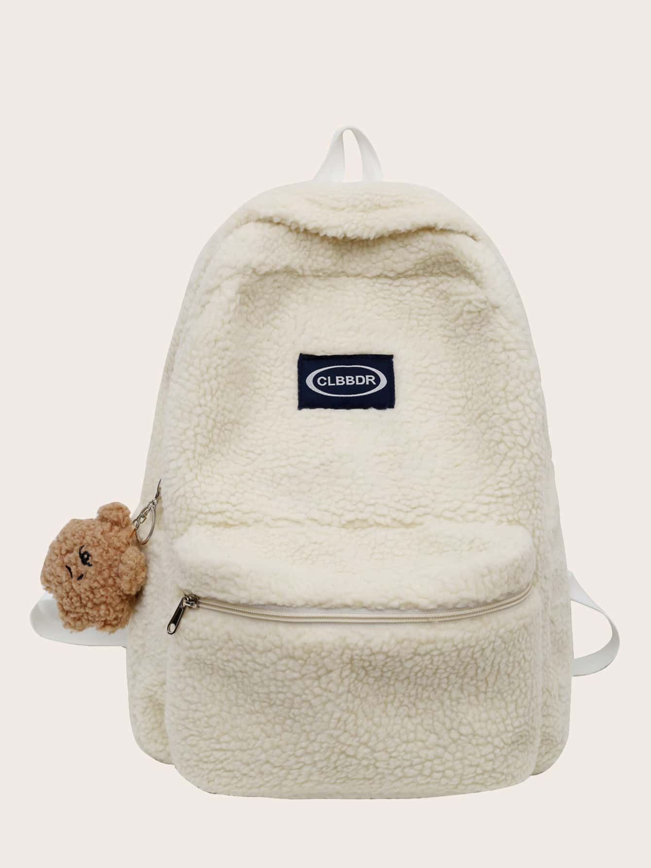 Kids Letter Detail Fluffy Backpack With Cartoon Charm - White - View 1