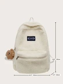 Kids Letter Detail Fluffy Backpack With Cartoon Charm - White - View 3