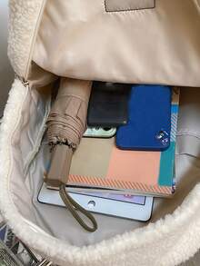 Kids Letter Detail Fluffy Backpack With Cartoon Charm - White - View 6