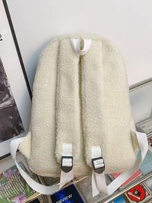 Kids Letter Detail Fluffy Backpack With Cartoon Charm - White - View 7