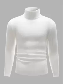 Manfinity VCAY Jersey de cuello alto acanalado de punto para hombre, para otoño e invierno - Blanco - Ver 1