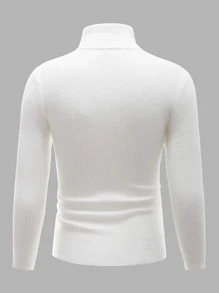 Manfinity VCAY Jersey de cuello alto acanalado de punto para hombre, para otoño e invierno - Blanco - Ver 2