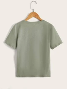 SHEIN Boys Drop Shoulder Letter & Coconut Tree Pattern Tee - Mint Green - View 2