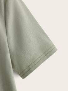 SHEIN Boys Drop Shoulder Letter & Coconut Tree Pattern Tee - Mint Green - View 4