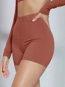 SHEIN 字母織帶運動機車短褲