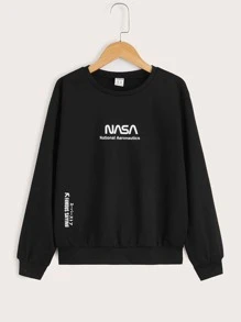 SHEIN Boys Letter Graphic Pullover - Black - View 1