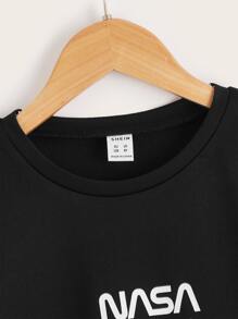 SHEIN Boys Letter Graphic Pullover - Black - View 3