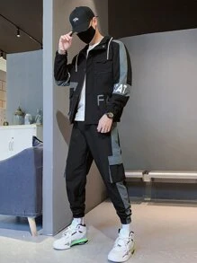 Manfinity Bộ hai mảnh Nam Dây kéo Túi Lá thư Đường phố - màu đen - Xem 1