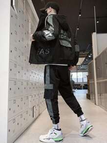 Manfinity Bộ hai mảnh Nam Dây kéo Túi Lá thư Đường phố - màu đen - Xem 3