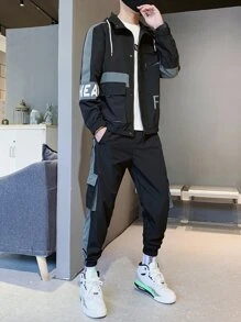 Manfinity Bộ hai mảnh Nam Dây kéo Túi Lá thư Đường phố - màu đen - Xem 4