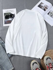 Manfinity Hombres Camiseta con estampado de slogan y dibujos animados - Blanco - Ver 2