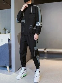 Manfinity Bộ hai mảnh Nam Dây kéo Túi Lá thư Đường phố - màu đen - Xem 5