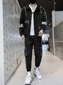 Manfinity Bộ hai mảnh Nam Dây kéo Túi Lá thư Đường phố - màu đen - Xem 6