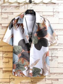 Manfinity RSRT Men Random Leaf Print Shirt Without Tee - Multicolor - View 1