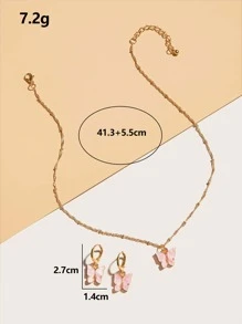 3 cái vòng cổ bướm quyến rũ với bông tai - Hồng - Xem 4