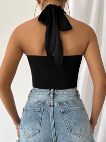 Rafferiza Twist Front Cut Out Crop Halter Top - Black - View 2