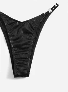 Metallic Halter Bikini For Summer Beach - Black - View 5