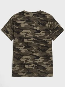 GENTILAND Men Drop Shoulder Camo & Letter Pattern Tee - Multicolor - View 2