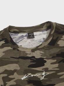 GENTILAND Men Drop Shoulder Camo & Letter Pattern Tee - Multicolor - View 3