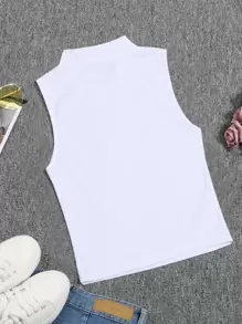 INAWLY Top tank unicolor de cuello alto - Blanco - Ver 2