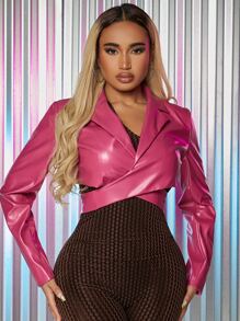 SHEIN SXY Cross Tie Back Blazer - Hot Pink - View 3