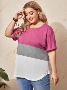 EMERY ROSE 大碼撞色捲邊袖T恤 - 彩色 - 查看 4