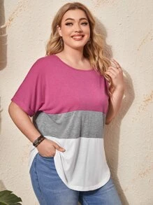 EMERY ROSE 大碼撞色捲邊袖T恤 - 彩色 - 查看 1