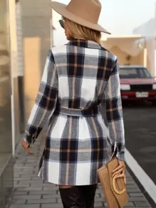 EMERY ROSE Plaid Single Breasted Belted Shirt Dress Fall Cloth For Women - Multicolor - View 2