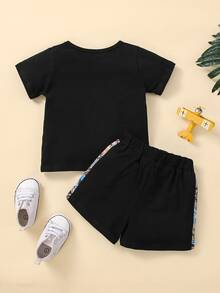 Đứa bé trai Chữ cái và In hoa Khối màu Áo thun & quần đùi - Nhiều màu - Xem 2