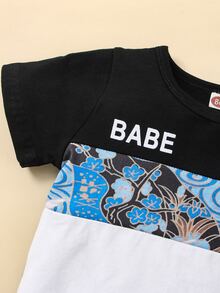 Đứa bé trai Chữ cái và In hoa Khối màu Áo thun & quần đùi - Nhiều màu - Xem 3