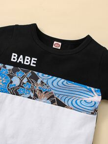 Đứa bé trai Chữ cái và In hoa Khối màu Áo thun & quần đùi - Nhiều màu - Xem 4