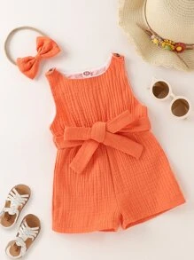 Rompers Em bé Thắt lưng Nút màu trơn - trái cam - Xem 1