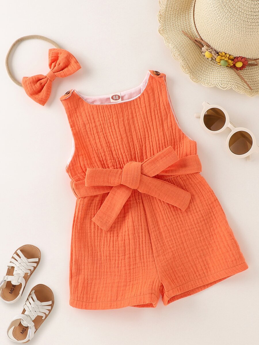Rompers Em bé Thắt lưng Nút màu trơn - trái cam - Xem 1
