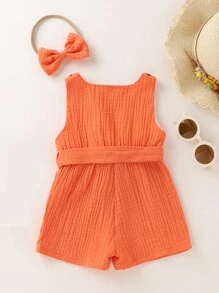 Rompers Em bé Thắt lưng Nút màu trơn - trái cam - Xem 2