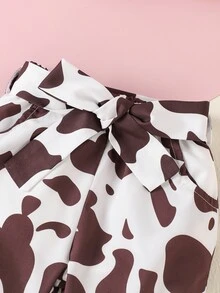 嬰兒螺紋針織吊帶短上衣和奶牛圖案腰帶闊腿褲 - 彩色 - 查看 5