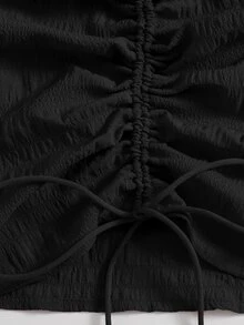 Soleia 大碼露肩褶邊前抽繩抽褶上衣 - 黑色 - 查看 4