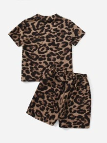 SHEIN Young Boy Leopard Print Button Through Top & Shorts Set - Multicolor - View 2