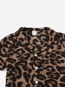 SHEIN Young Boy Leopard Print Button Through Top & Shorts Set - Multicolor - View 3