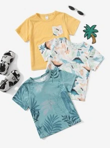 SHEIN Leap Crew 年輕男孩3入組字母與恐龍圖案t恤 - 彩色 - 查看 1