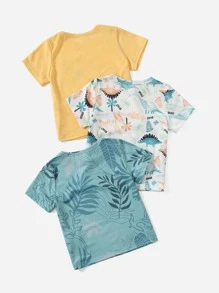 SHEIN Leap Crew 年輕男孩3入組字母與恐龍圖案t恤 - 彩色 - 查看 2