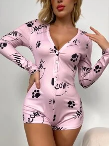 Letter & Paw Print Sleep Romper - Dusty Pink - View 3